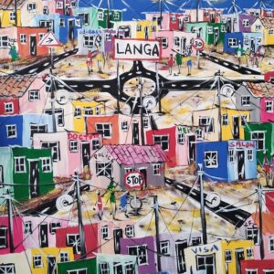 This bold and expressive painting captures the vibrant energy, resilience, and cultural identity of one of South Africa’s most iconic townships — Langa, Cape Town.